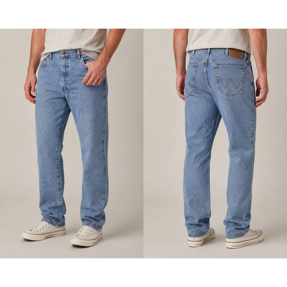 Wrangler Regular Fit Jeans 42x30 Light Wash Straight Leg Denim Men's